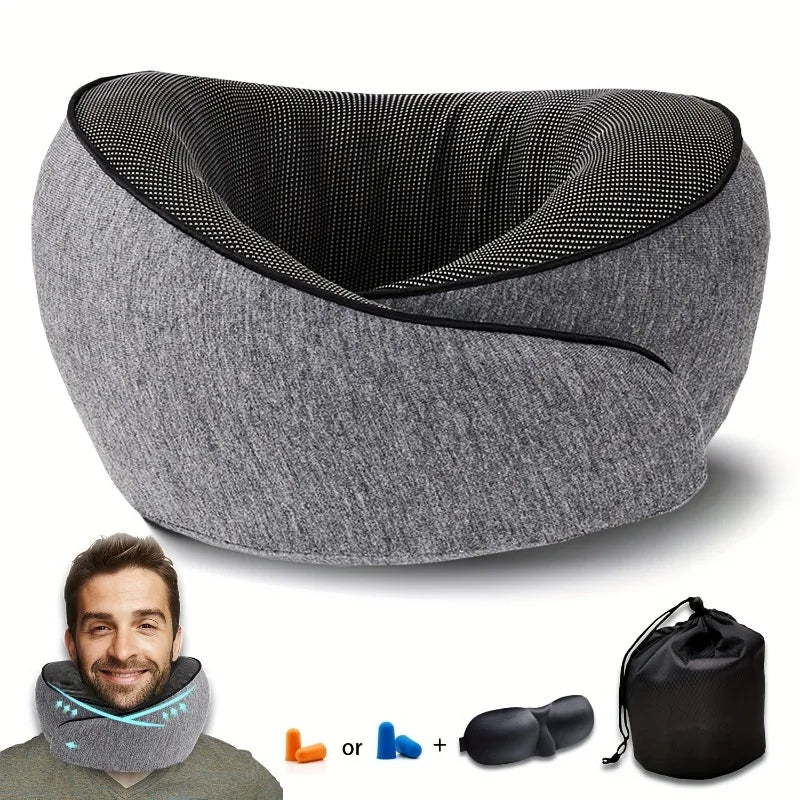 Memory Foam Travel Pillow – Foldable U-Shaped Neck Support Pillow for Airplane, Car & More