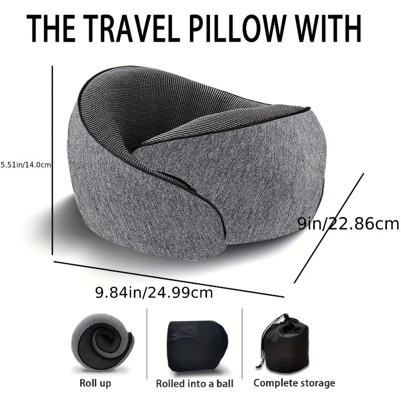 Memory Foam Travel Pillow – Foldable U-Shaped Neck Support Pillow for Airplane, Car & More