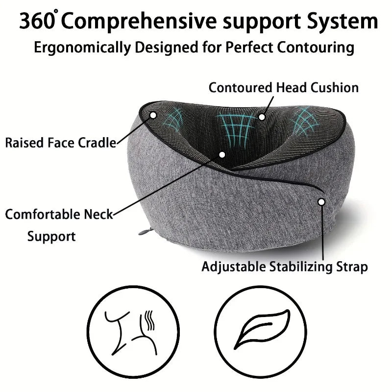 Memory Foam Travel Pillow – Foldable U-Shaped Neck Support Pillow for Airplane, Car & More
