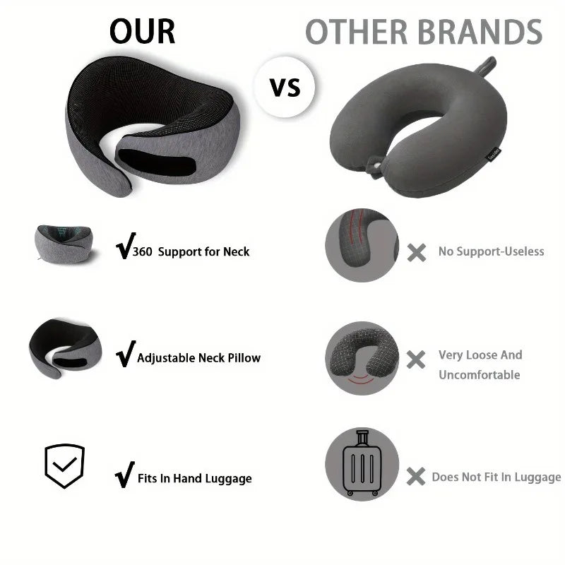 Memory Foam Travel Pillow – Foldable U-Shaped Neck Support Pillow for Airplane, Car & More