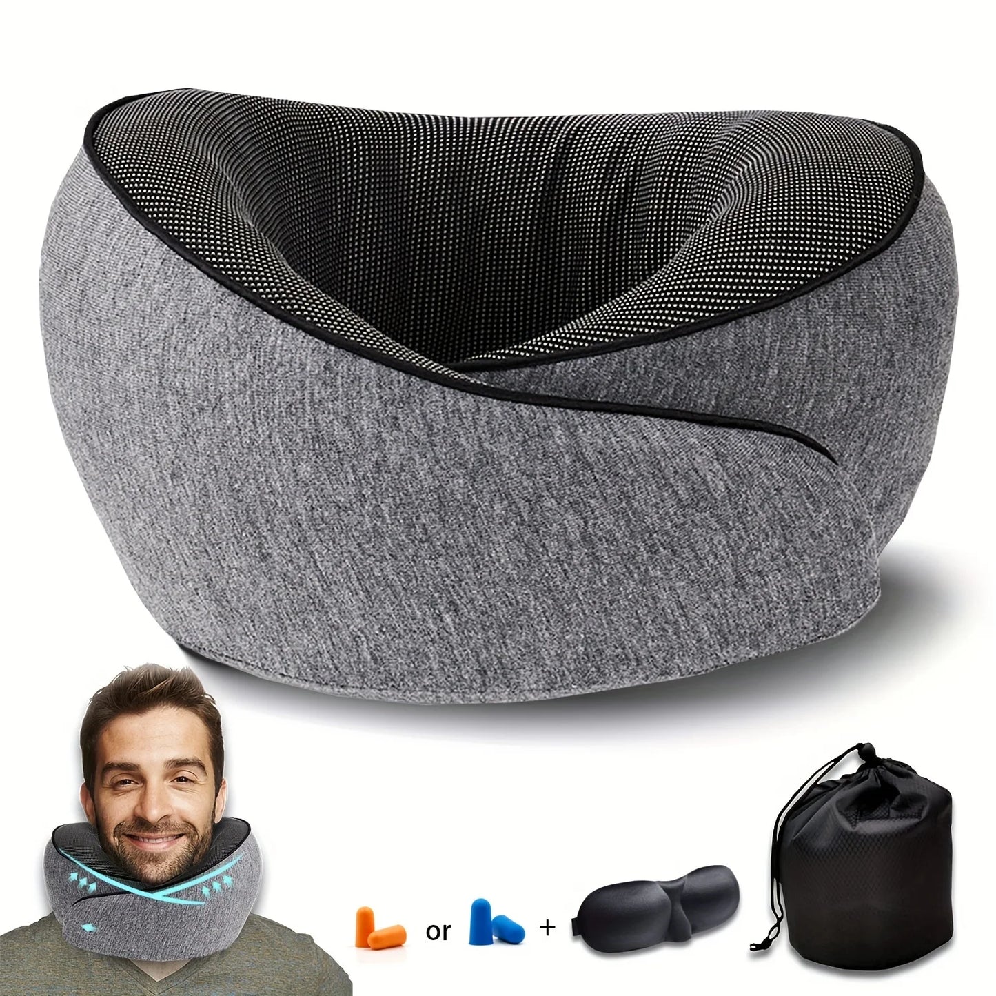 Memory Foam Travel Pillow – Foldable U-Shaped Neck Support Pillow for Airplane, Car & More